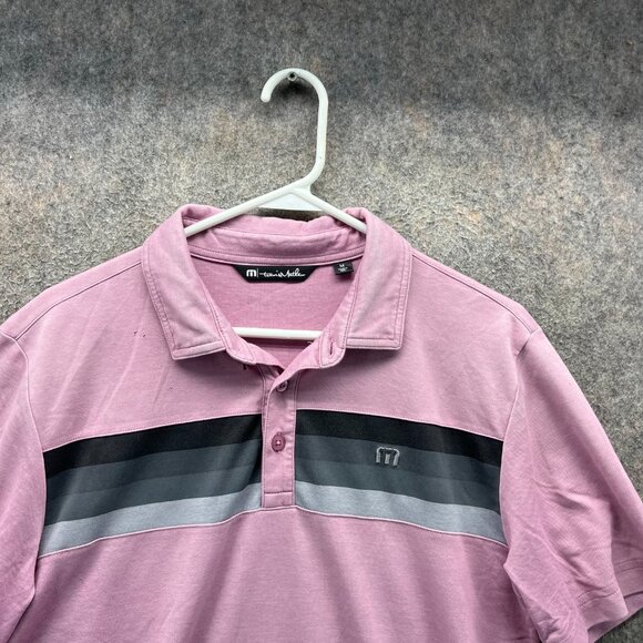 Travis Mathew Polo Shirt Mens Medium Pink Grey Preppy Mesh Golf Performance - Picture 6 of 11
